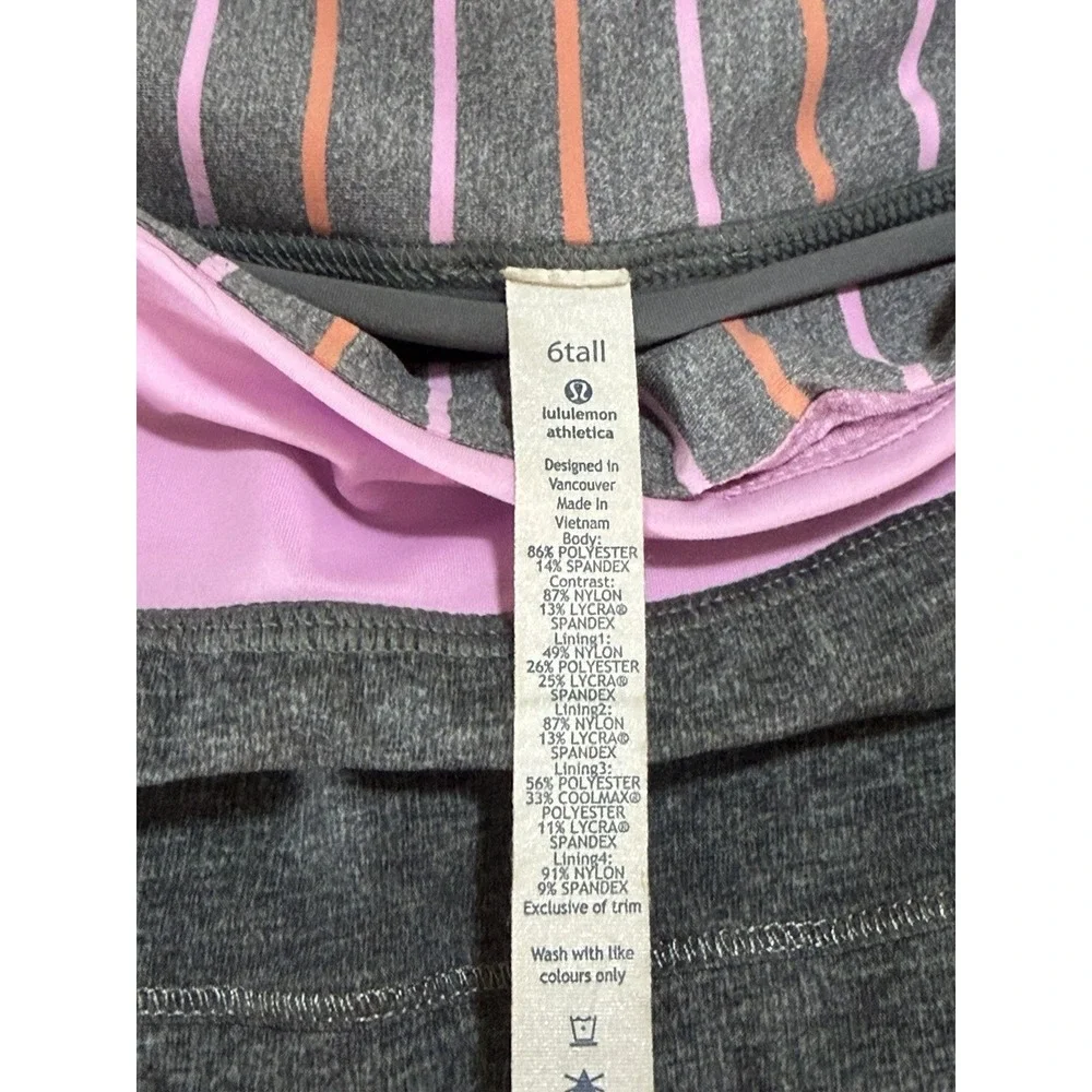 Lululemon Pace Rival Run II Gray Skirt Pink Waist- 6 Tall Tennis Golf Pickleball